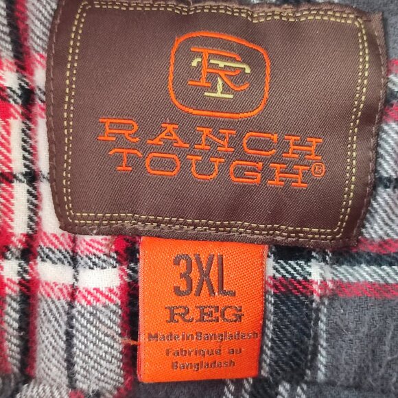 Ranch Tough casual button down shirt men's size 3XL reg. red grey plaid flannel - Picture 6 of 10